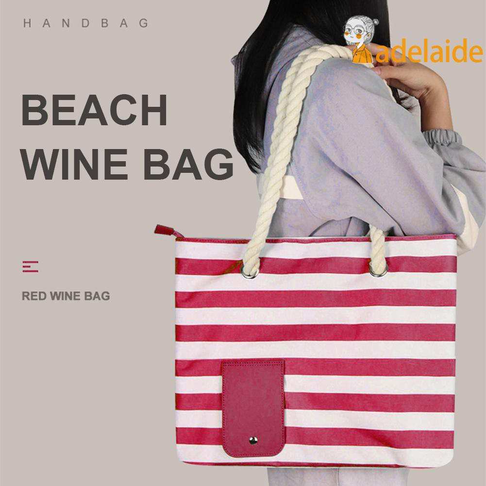 Fashion Casual Striped Red Wine Ice Tote Bags with Hidden Insulated Compartment