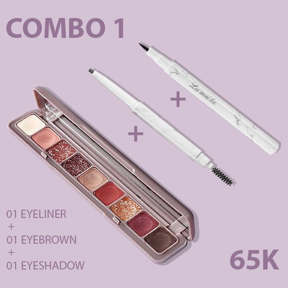 COMBO ƯU ĐÃI 65K - Bảng phấn mắt 9 ô và bộ eyeliner chì kẻ mày