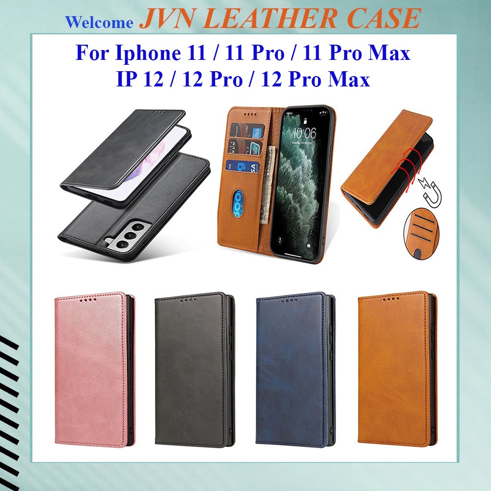 Bao da Iphone 11, 11 pro, IP 12, 12 pro, 11 pro max, 12 pro max kiểu ví dạng từ tính hít nam châm, ngăn đựng thẻ tiền