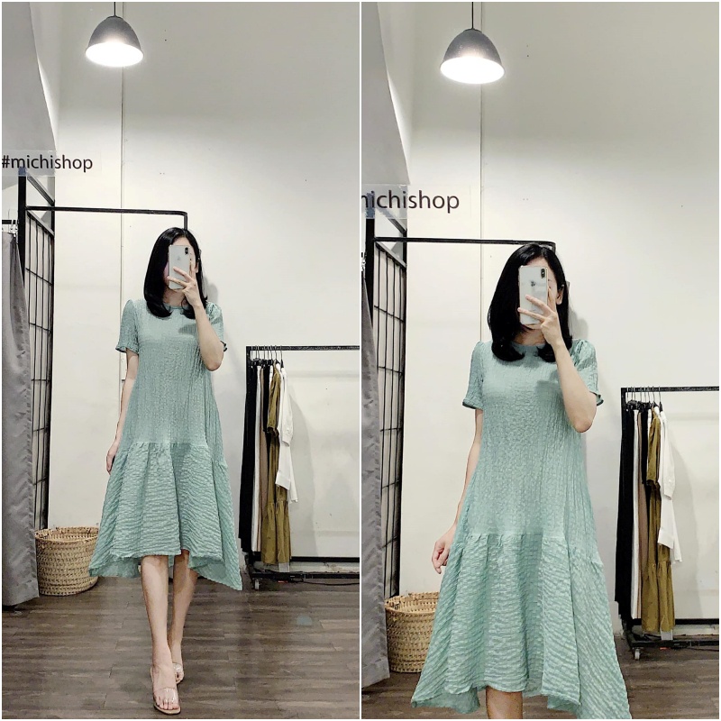 Váy suông đuôi cá chất vải xốp cao cấp màu xanh mint - 79V29