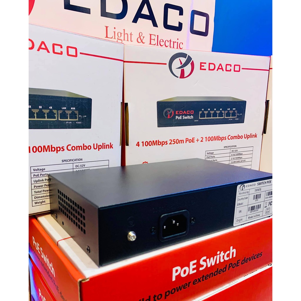 Bộ chia mạng Switch poe edaco 4 port chính hãng