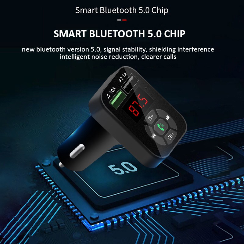 Máy Nghe Nhạc Mp3 Kết Nối Bluetooth Tích Hợp Đài Fm / Đọc Thẻ Nhớ Tf Hai Cổng Usb Cho Xe Hơi