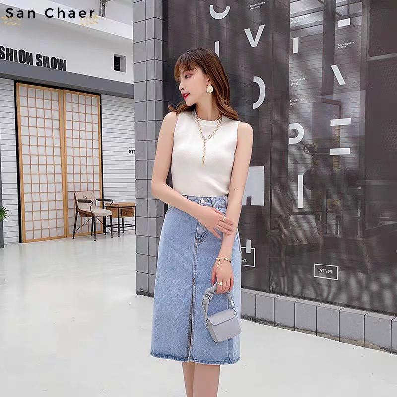 [QUÀ TẶNG 1C KHẨU TRANG] Chân váy bò Denim THUS xẻ tà phía trước phong cách Ulzzang | BigBuy360 - bigbuy360.vn