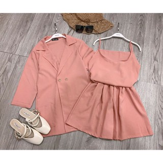 Set vest 3 món gồm áo 2 dây + áo khoác vest + quần giả váy - uzzlang - taobao - mpb