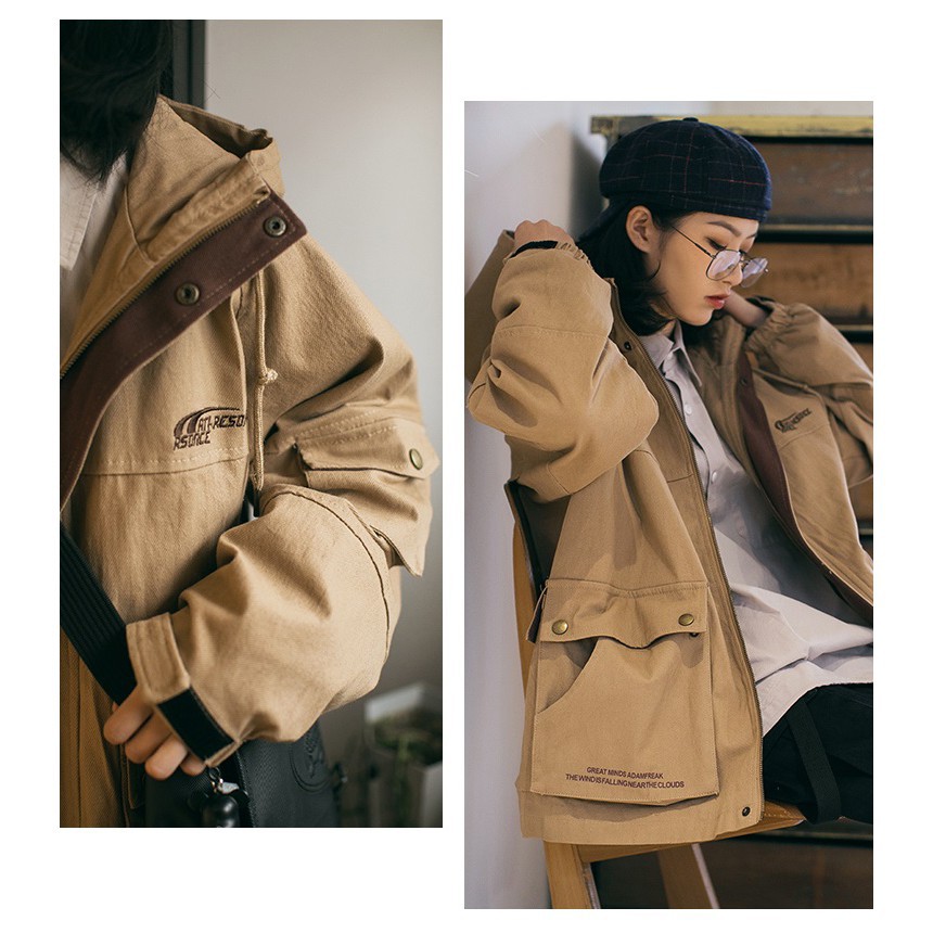 Áo khoác KAKI chống nắng form rộng có nón nam nữ bigsize ❤️ ULZZANG đi học VIVU123STORE KAK001 - Hàng mới về