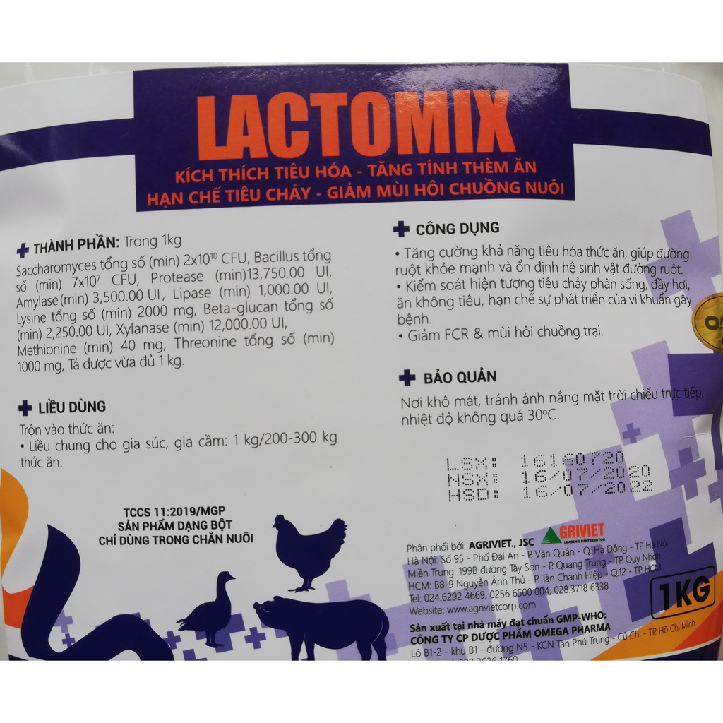 1 kg Men LACTOMIX Kích thích tiêu hóa, tăng tính thèm ăn, hạn chế tiêu chảy, giảm mùi hôi chuồng nuôi