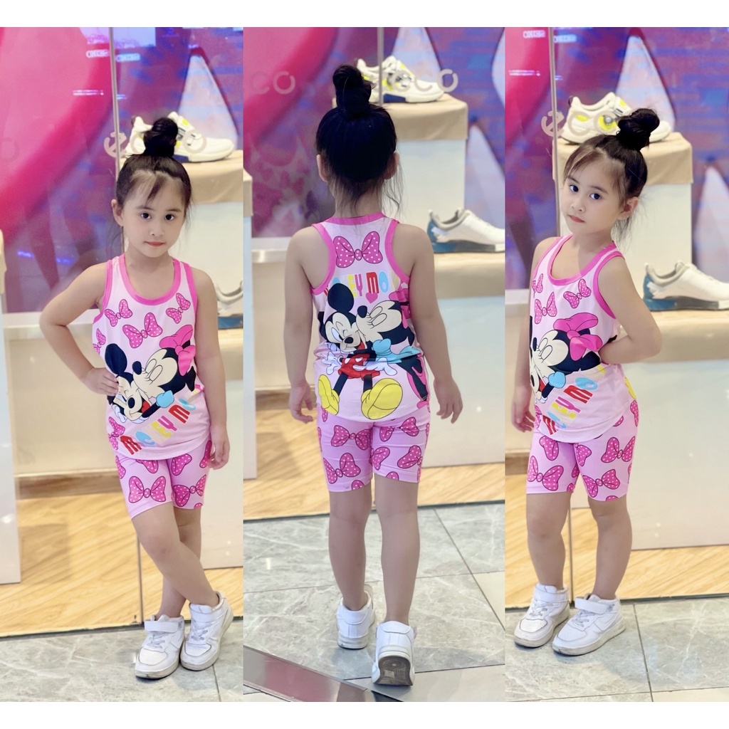 [22-43kg] Bộ ba lỗ thun lạnh cho bé gái, đồ bộ quần áo trẻ em in 3D hoạt hình siêu bền đẹp