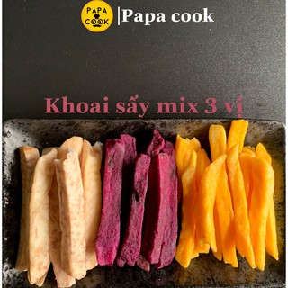 Khoai sấy mix 3 vị khoai lang sấy khoai lang tím sấy khoai môn sấy Papacook 150g