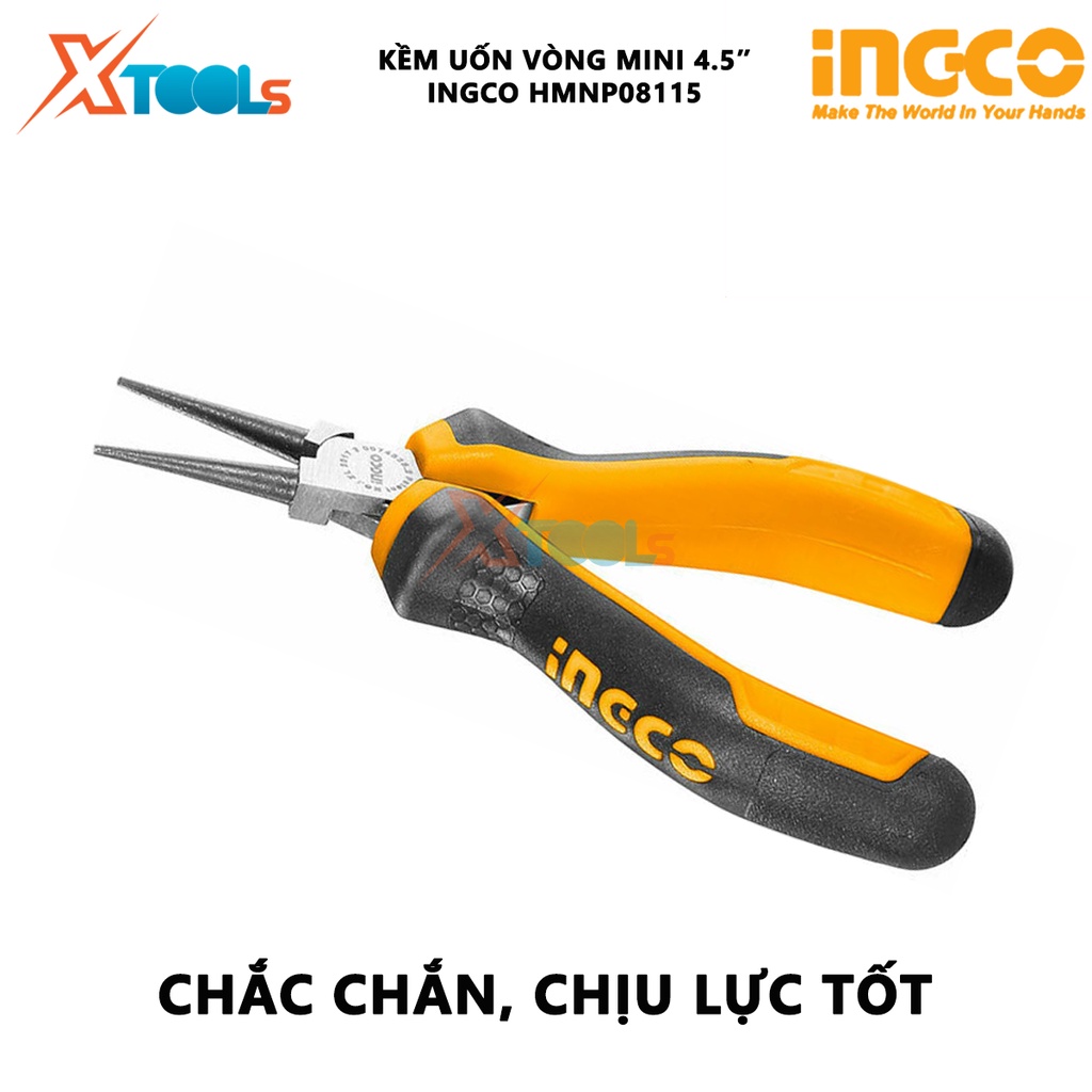 Kìm nhọn uốn vòng mini INGCO HMNP08115 |  kềm uốn vòng Kích thước 4.5&quot;/ 115mm Đầu kềm được đánh bóng và chống gỉ kẹp, gi