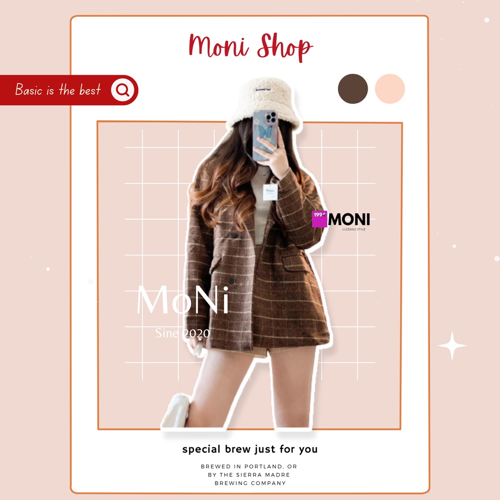 Áo blazer 2 lớp kẻ sọc nâu dài tay phong cách Hàn Quốc