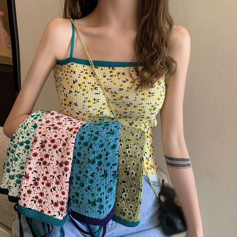 Áo Hai Dây Dệt Kim In Hoa Hở Vai Thời Trang Cho Nữ