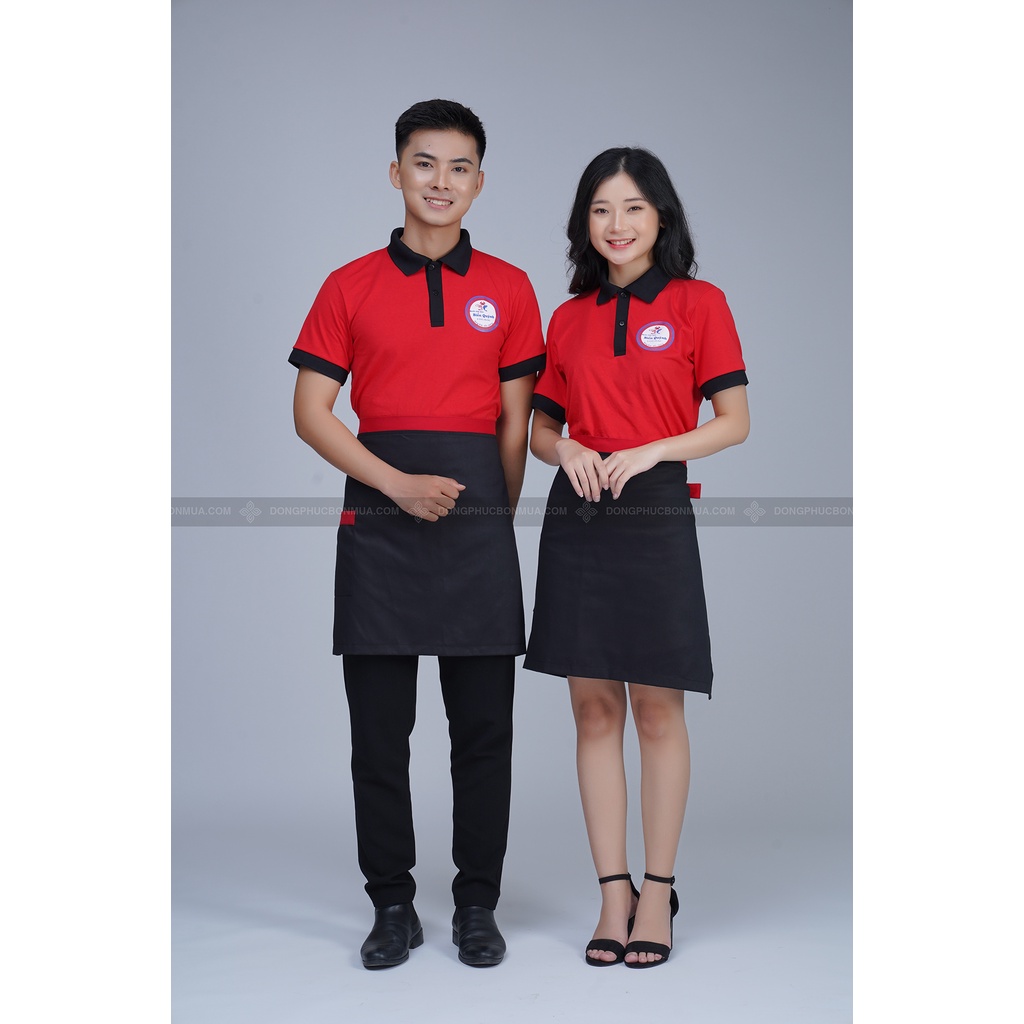 Tạp dề ngắn nhân viên phục vụ - Màu đen phối viền đỏ thời trang cao cấp - Thích hợp làm đồng phục tạp dề nam nữ