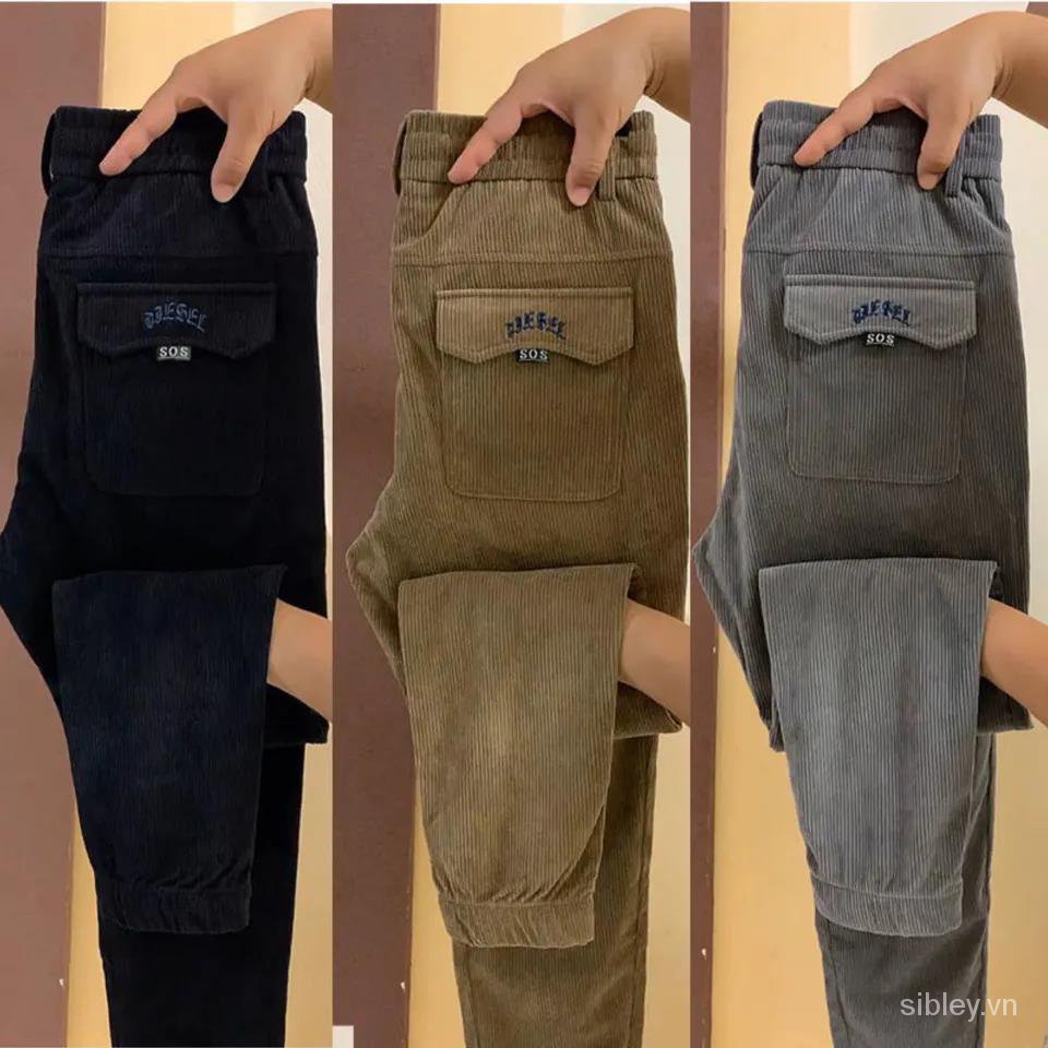Quần jogger vải nhung kẻ sọc thời trang thu đông cho nam 2022