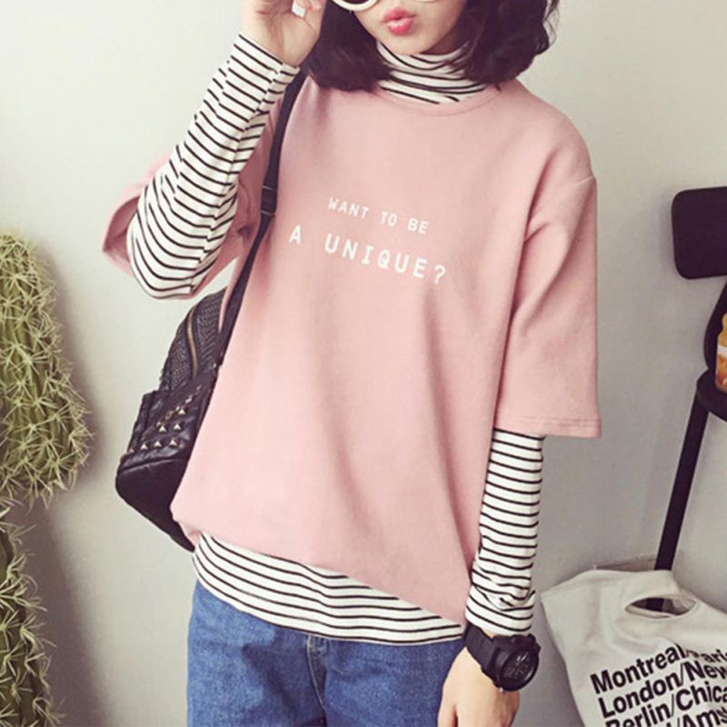 Korean version of the letter loose round neck short-sleeved T-shirt