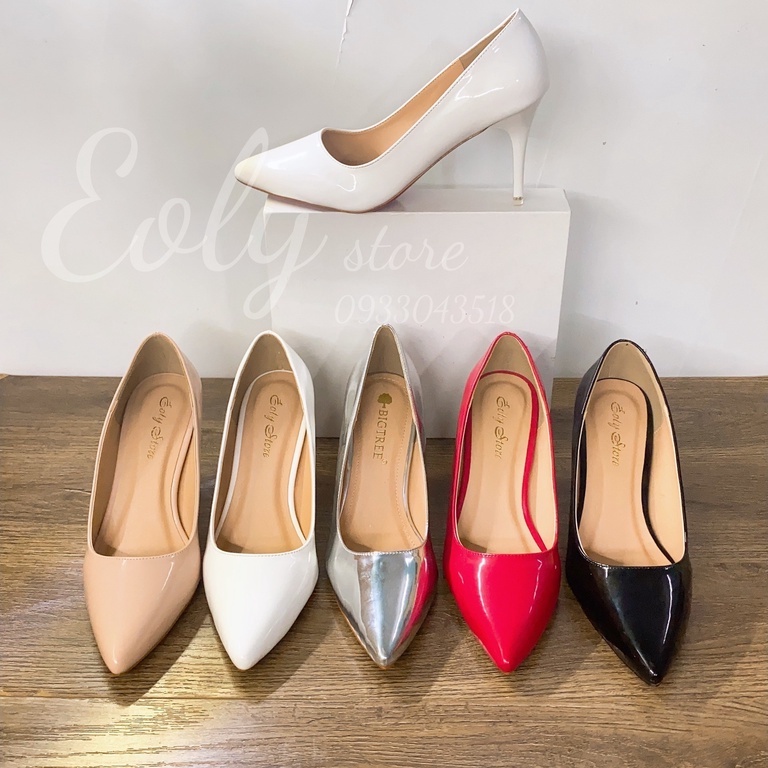 Giày Cao Gót 7cm - Hàng VNXK - Đế Pháp Da Bóng - Giày Gót Nhọn Công Sở - Chống Trầy Xước Nhẹ - Full size