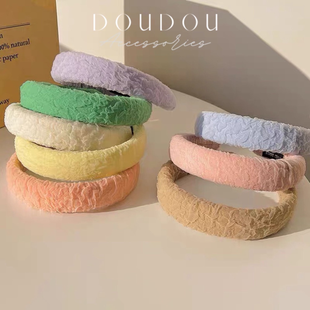 Băng đô cài tóc DOUDOU Bờm tóc nữ chất liệu xốp nhún nhẹ form phồng màu kẹo ngọt phong cách Hàn Quốc thời trang FG032