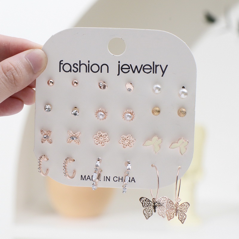 Set 9/ 12 đôi khuyên tai RINHOO FRIENDSHIP nhiều kiểu dáng thời trang cho nữ