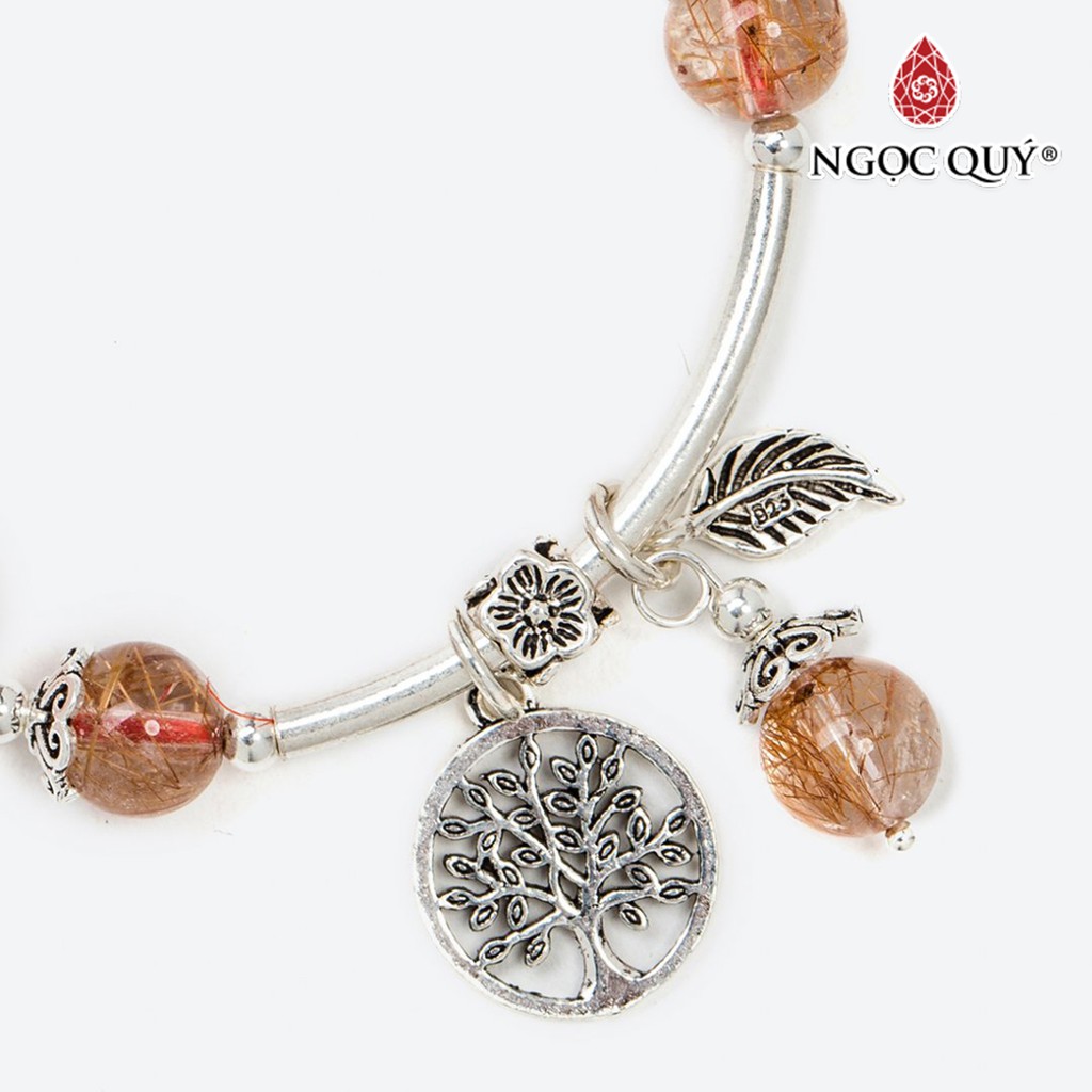 Vòng tay TA tóc đỏ cam mix hoa mẫu đơn hồng hạt 8mm - Ngọc Quý