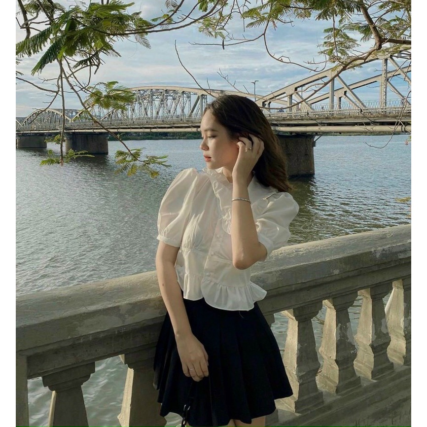 Áo sơ mi đũi cổ sen khhuy bèo xinh