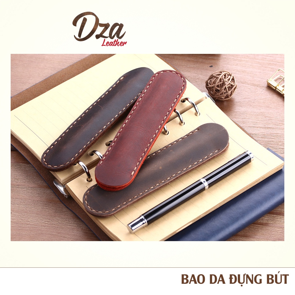 Bao da đựng bút da bò sáp Dza leather nhiều màu tùy chọn