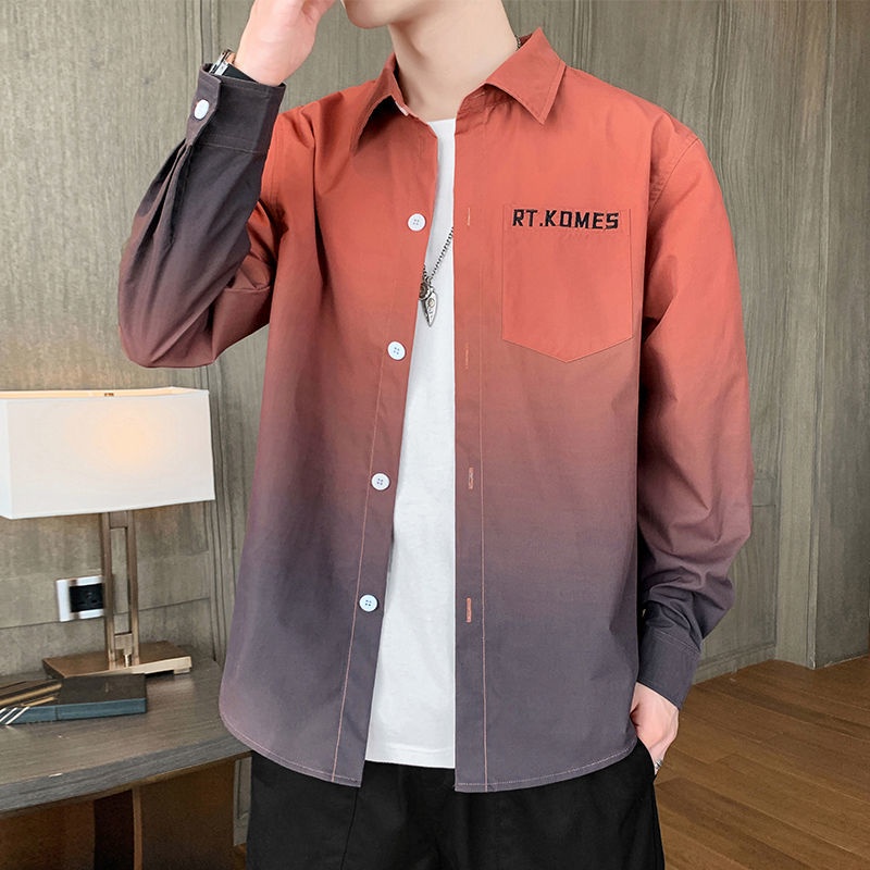 Áo Sơ Mi Tay Dài Màu Sắc Gradient Phong Cách Hàn Quốc Cho Nam