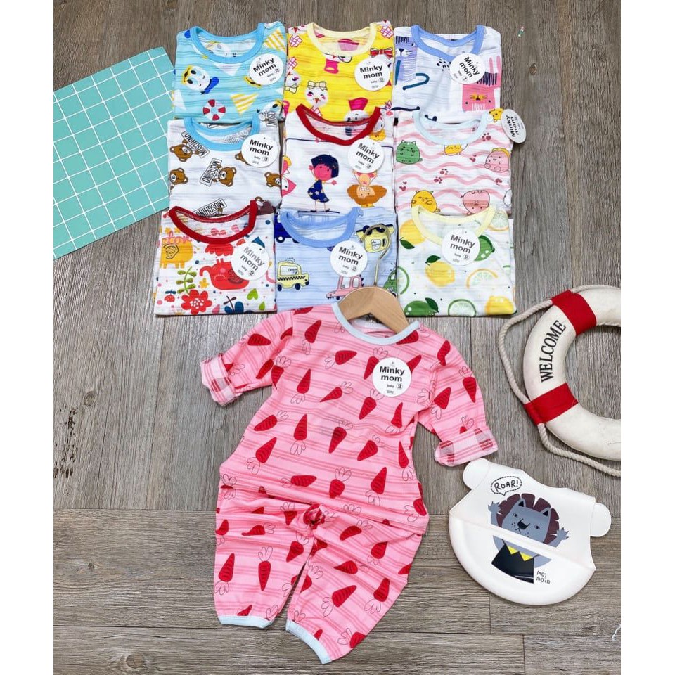 (Được lựa mẫu) Bộ quần áo dài tay Minky mom họa tiết ngộ nghĩnh chất cotton giấy thái siêu đẹp cho bé trai, bé gái