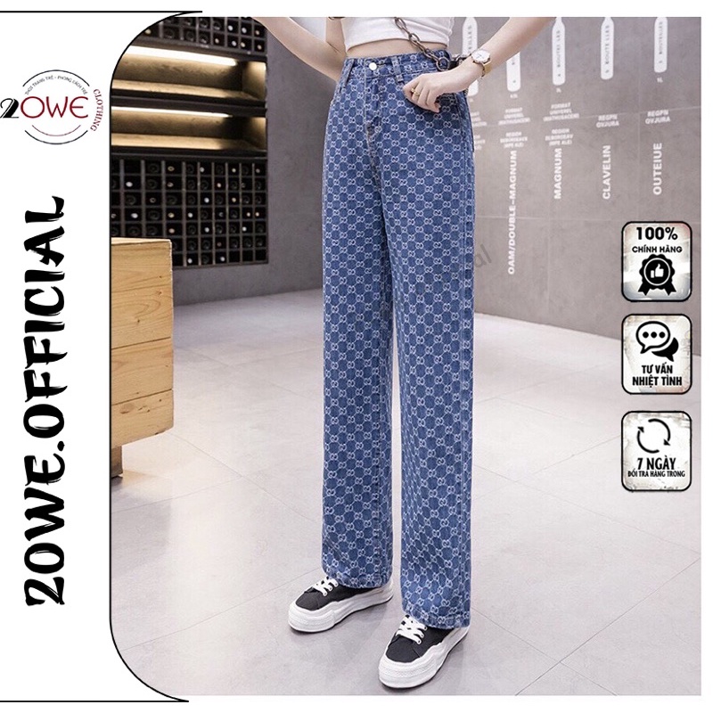 Quần Jeans Baggy Nữ LV_ GC in họa tiết gucc.i ống suông rộng hot trend 2021