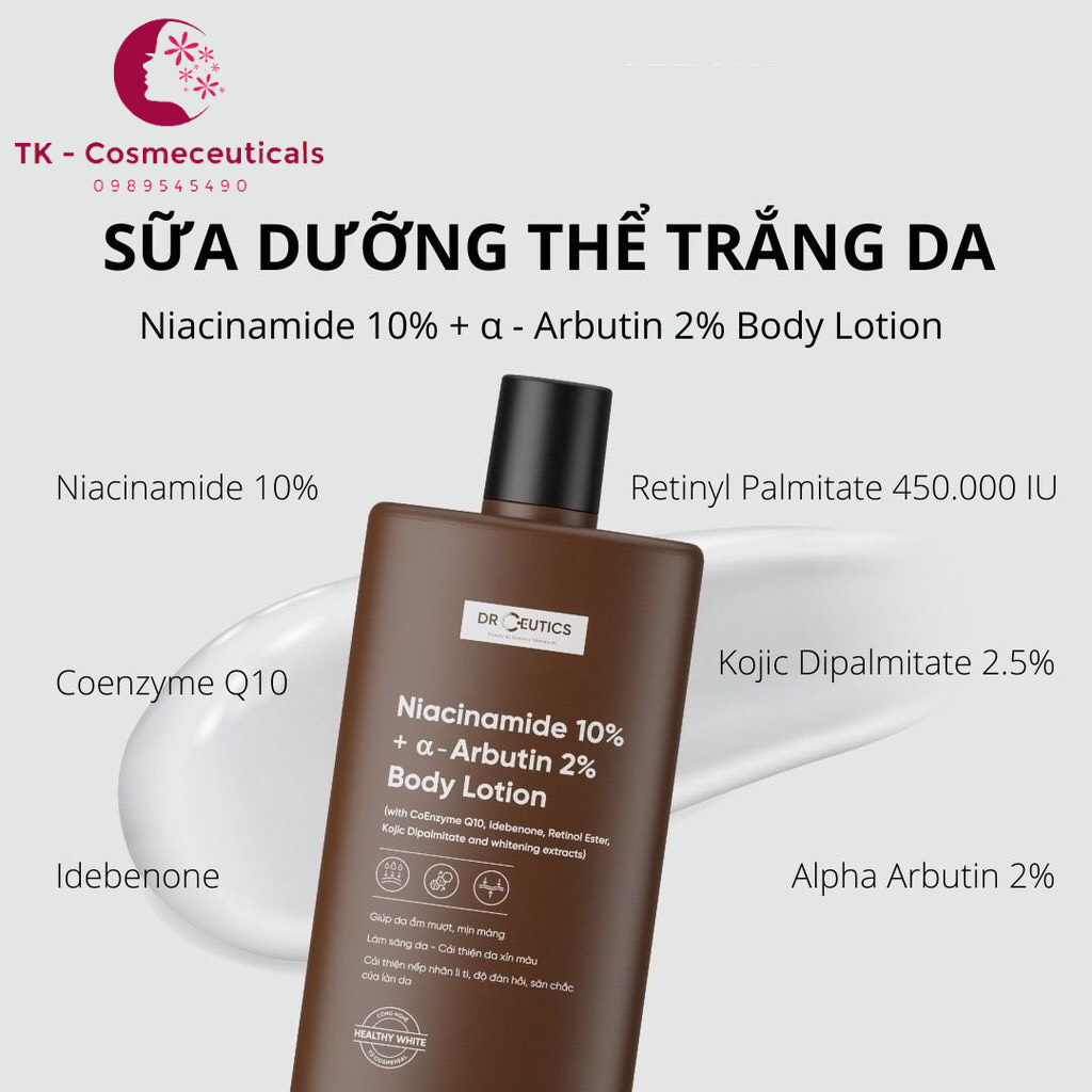 Sữa Dưỡng Thể Trắng Da DrCeutics Body Lotion Healthy White Chứa Niaciamide 10%, Arbutin 2% - 150ml