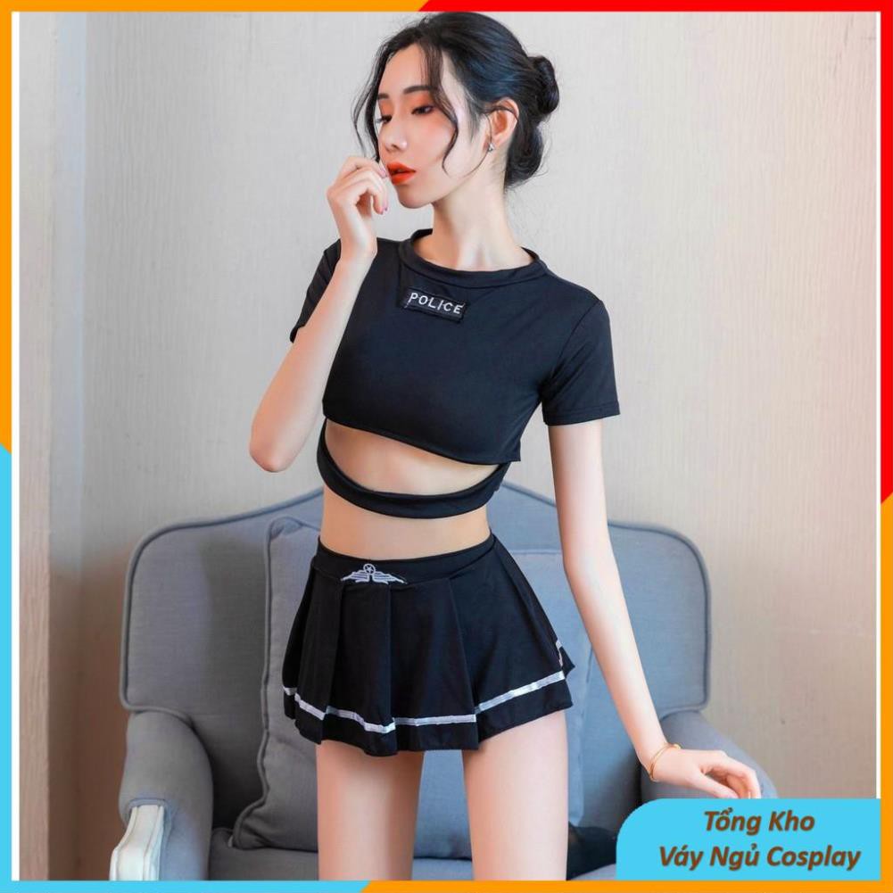 Cosplay Cảnh Sát Sexy - Đồng Phục Tiếp Viên  Bộ Đồ Ngủ Cosplay Police Đen - Ivyshop | BigBuy360 - bigbuy360.vn