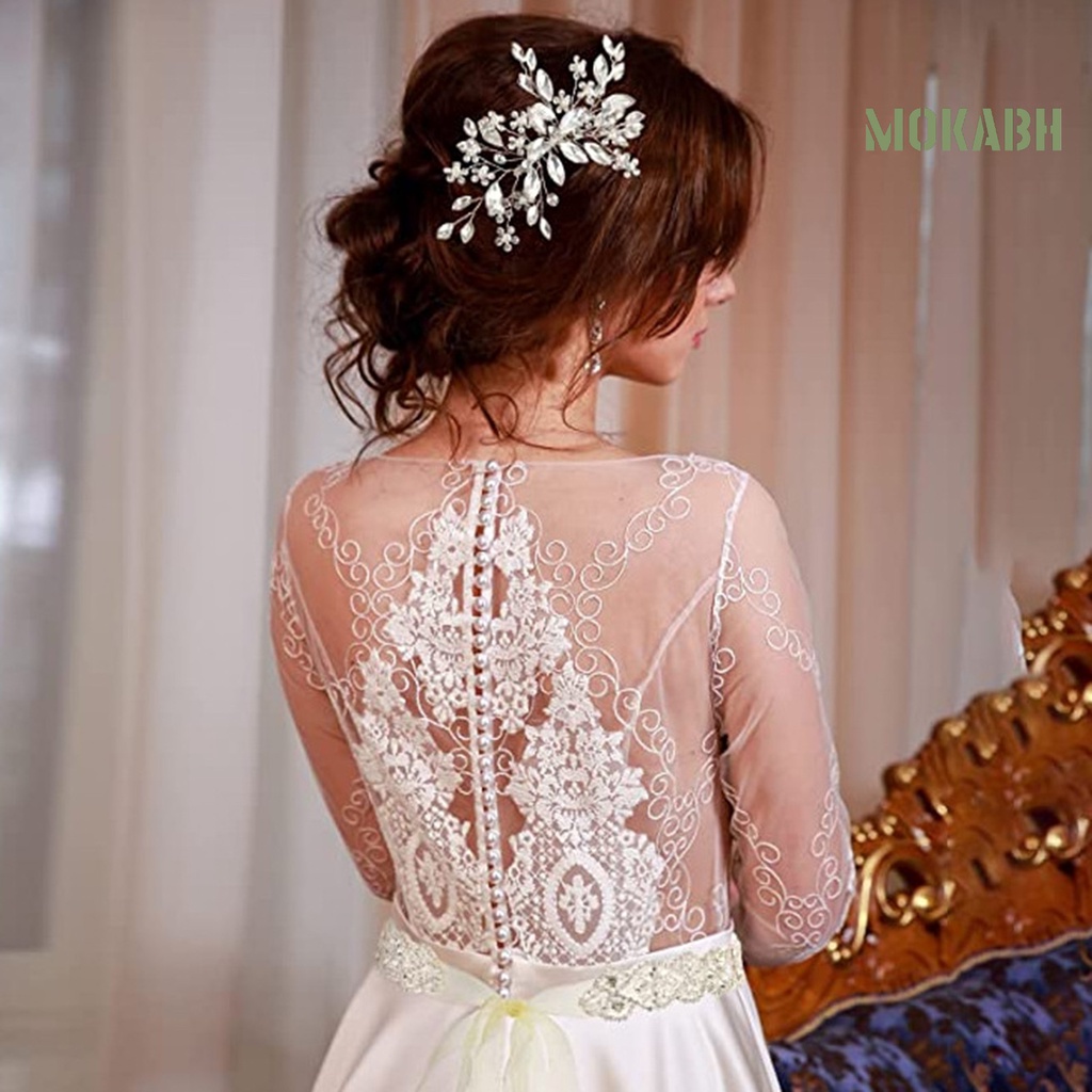 [Headpieces] Lược Cài Tóc Cô Dâu Hình Hoa Đính Đá Pha Lê Trang Trí Kiểu Công Sở Lãng Mạn