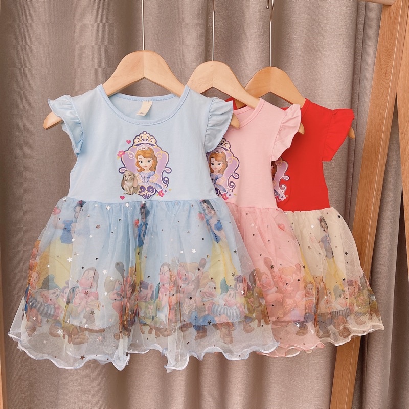 Đầm công chúa elsa frozen mùa hè cho bé gái loại đẹp, váy trẻ em phối cotton và voan lưới xinh xắn - SEKA 2104.02