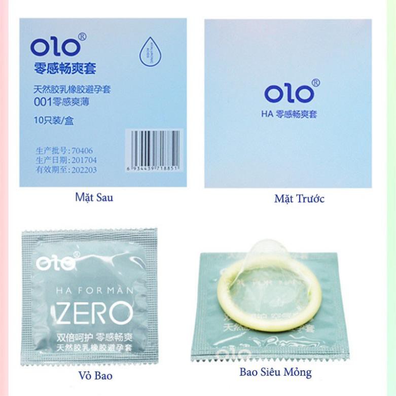 Bao cao su OLO Zero Ha For Man gấp đôi chất bôi trơn, siêu mỏng 0.01mm nội địa Trung 3 BCS