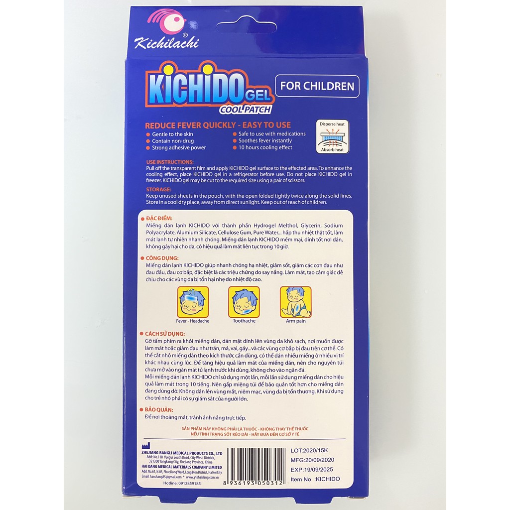 Miếng dán Hạ Sốt Kichido Gel Cool Patch.Giúp Bé Giảm Nhiệt Nhanh,Làm Mát Tự Nhiên