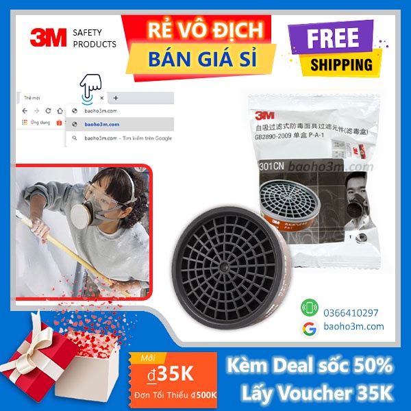3M 3301CN-Phin lọc mặt nạ phòng độc 3M lọc hơi acetone, xăng, dầu, benzen dùng cho phun sơn, phòng khói, hơi độc