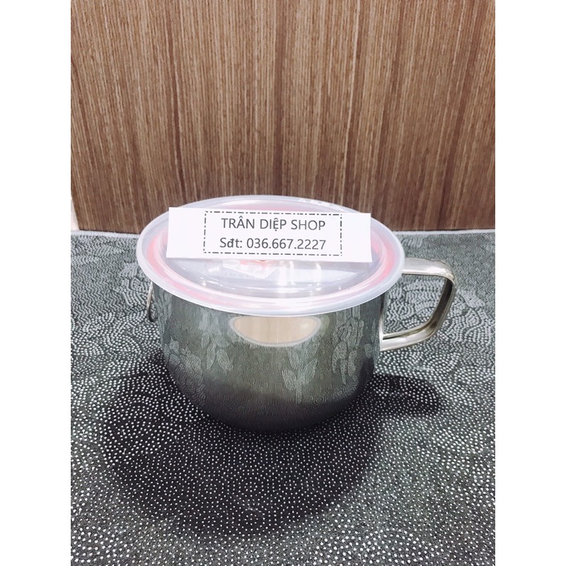Ca ăn mì inox có nắp kèm muỗng