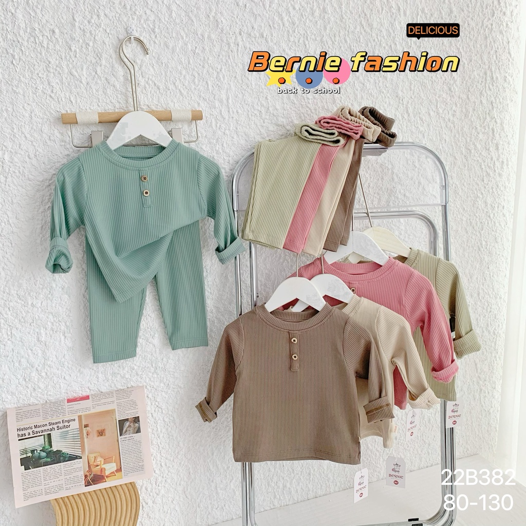 Bộ thun tăm unisex cotton mềm cho bé, bộ thun dài tay trơn màu basic dễ mặc