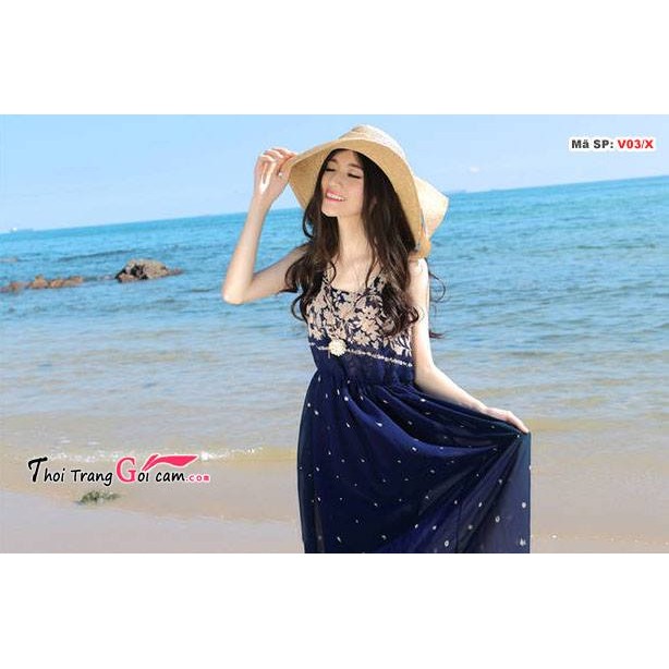 Đầm maxi đẹp có lá chấm bi gợi cảm mặc đi biển - V03 | BigBuy360 - bigbuy360.vn