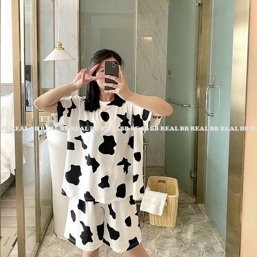 ĐỒ BỘ NỮ MẶC NHÀ - Đồ Ngủ Nữ, BÒ SỬA NHIỀU MÀU Dễ Thương, Chất Vải Thun Mát From Rộng Unisex, Từ 45-65Kg - BB REAL