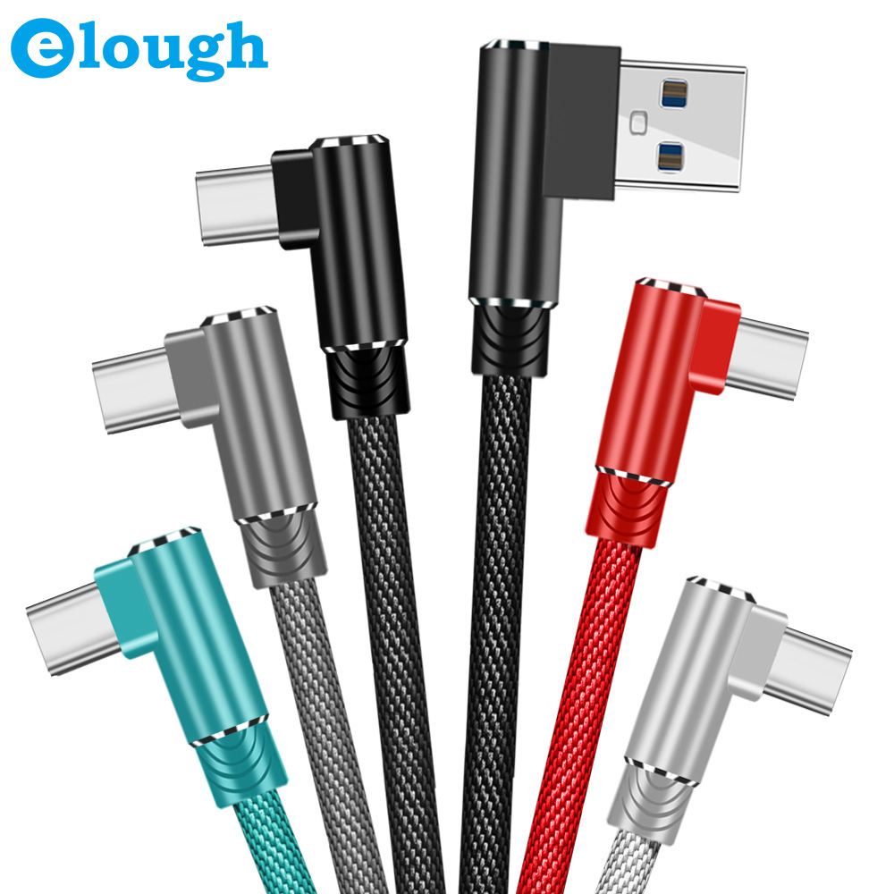 Cáp Sạc Elough 3A 3.0 Lightning Type-C Micro USB 1m / 2m / 3m Phích Cắm 90 Độ