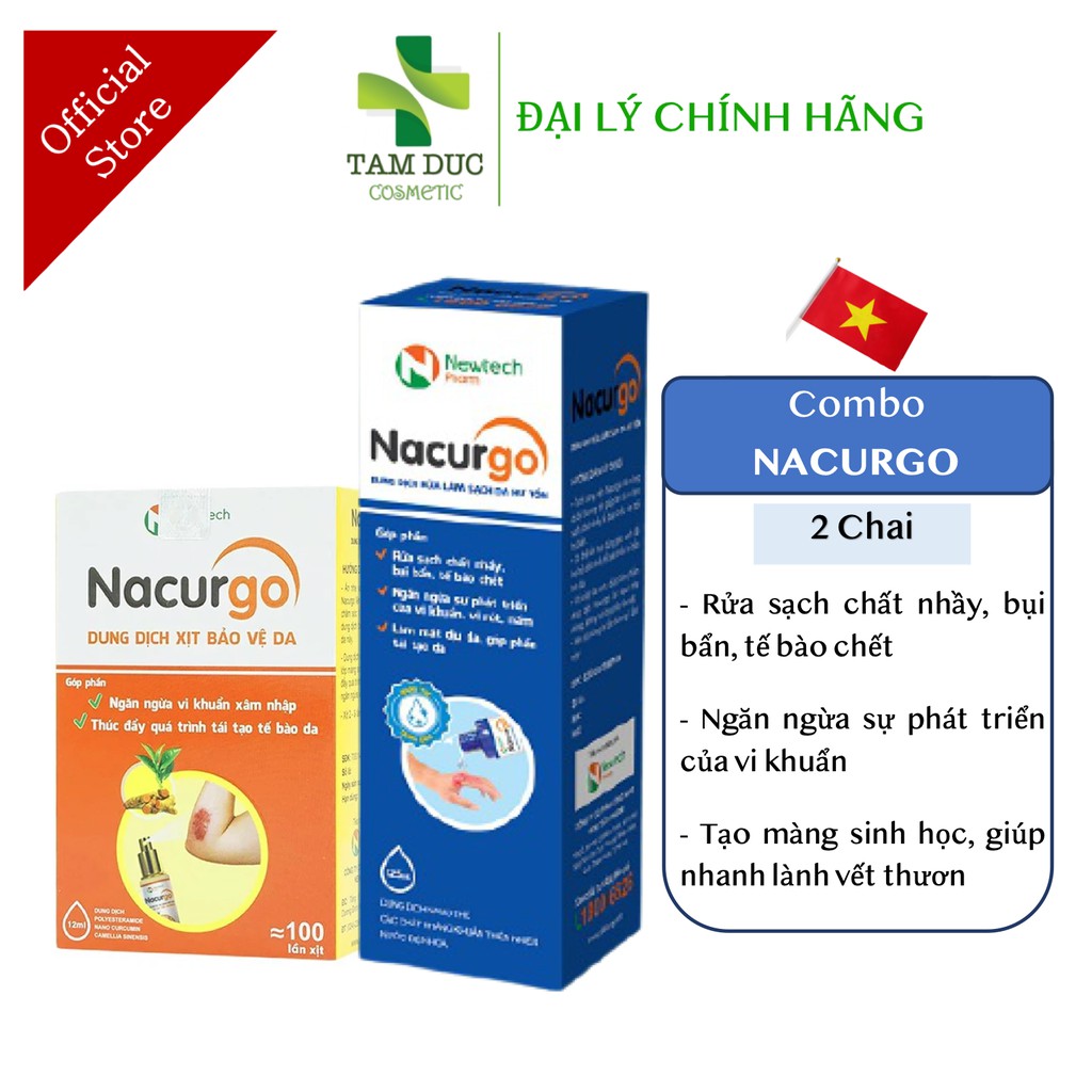 ✅ COMBO 2 Chai NACURGO - Dung dịch rửa vết thương + Xịt tạo màng sinh học