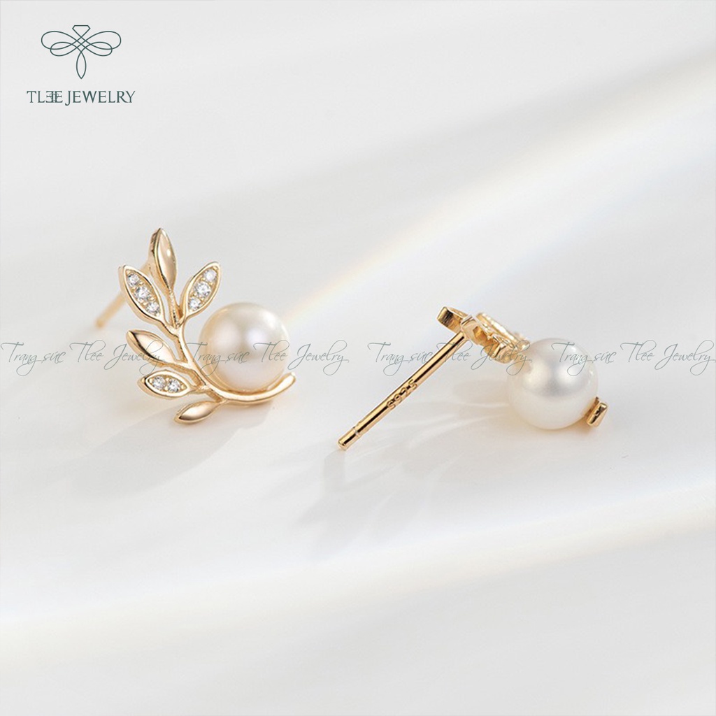 Khuyên tai bạc nữ TLEE Lá Oliu nạm đá sang trọng NCJ B0111