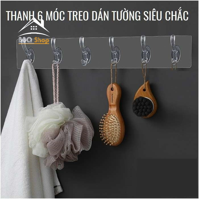 [RẺ VÔ ĐỊCH] Thanh Treo Đồ Móc Treo Đồ Dán Tường Đa Năng 6 Móc (trong suốt)