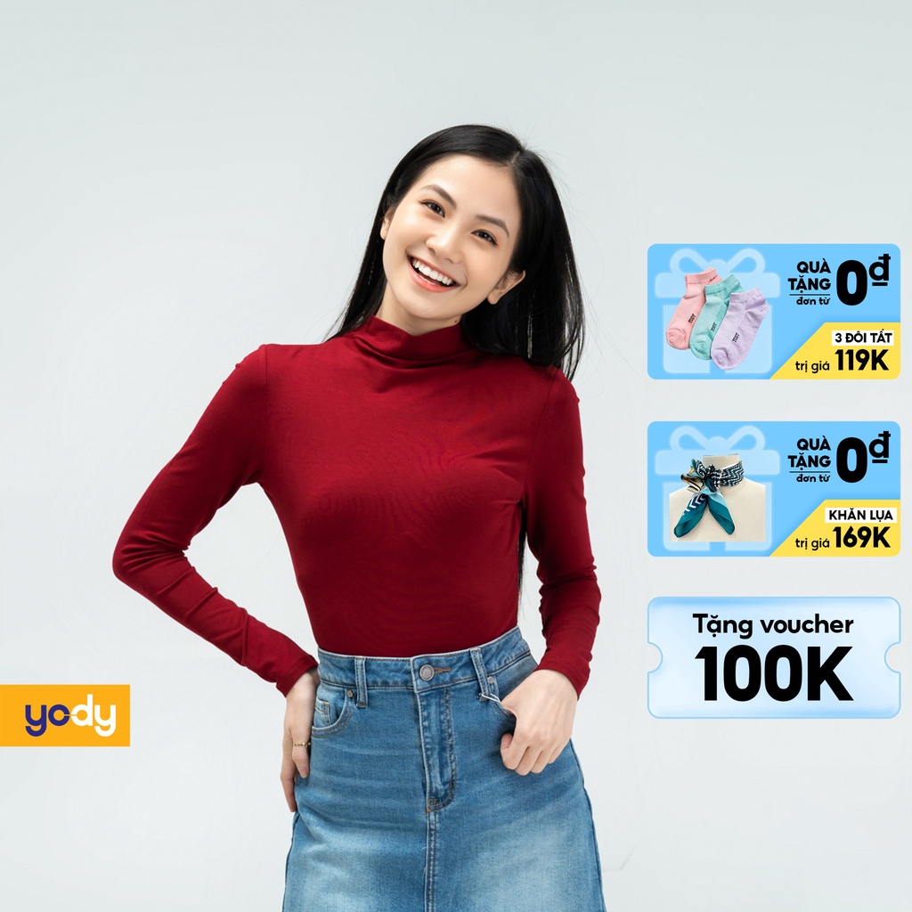 Áo thun nữ YODY giữ nhiệt, áo phông thu đông dài tay cổ liền nịnh dáng ATN4576