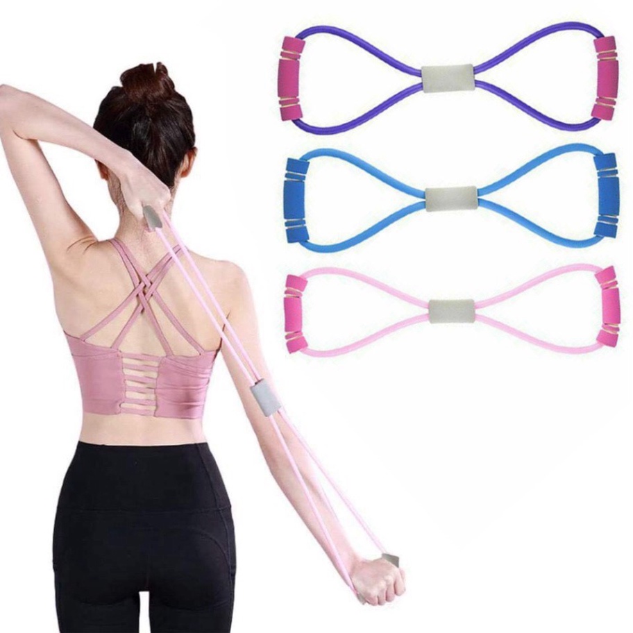 Dây đàn hồi hình số 8 tập cơ Yoga, dây tập cơ yoga bằng silicon đàn hồi co giãn momo247