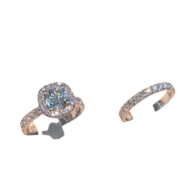 Bộ 2 chiếc nhẫn bạc dát đá zircon kim cương thời trang đơn giản cho nữ
