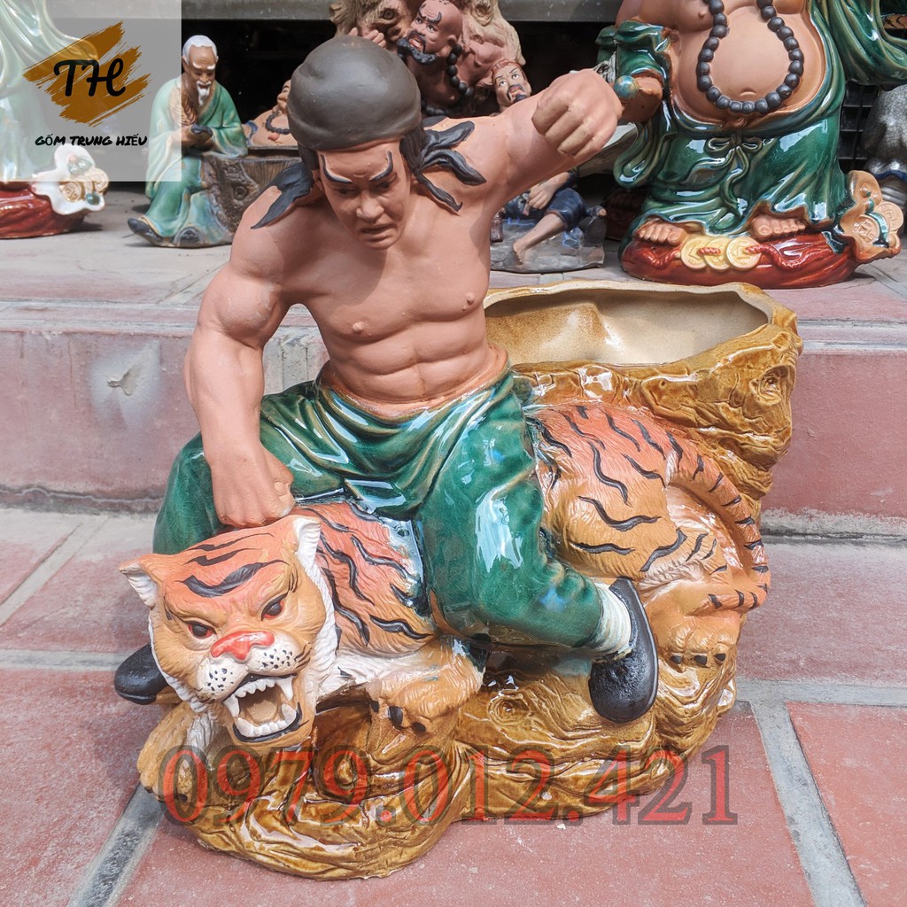 Chậu tượng Võ Tòng Đả Hổ gốm Bát Tràng