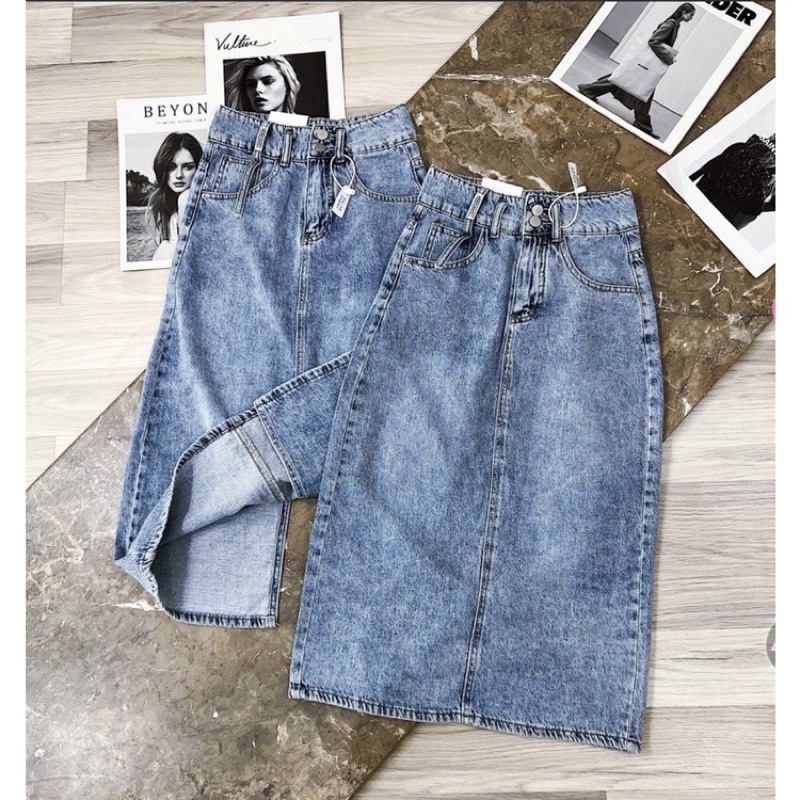 CHÂN VÁY JEANS NỮ ĐỈA TRANG TRÍ XẺ SAU #952