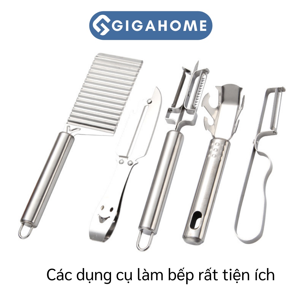 Bộ 5 Dao Nhà Bếp Cắn Gợn Sóng, Bào Rau Củ, Dao 2 Lưỡi GIGAHOME Tiện Dụng 9233