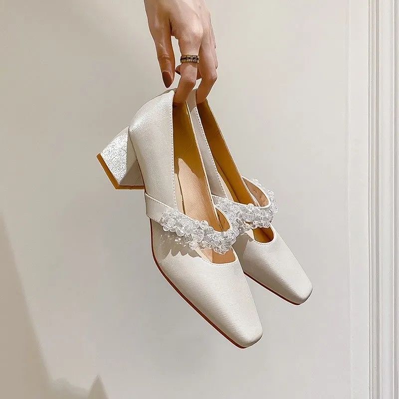 Giày cưới cao gót phong cách Pháp đế dày hợp thời trang cho nữ