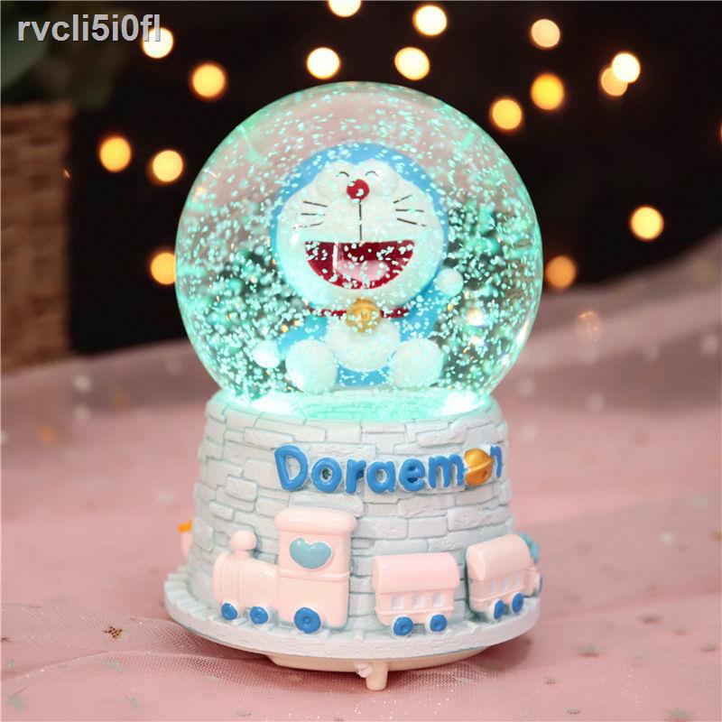✶ ♙ ❅Hộp nhạc Quả cầu pha lê Doraemon nổi Snow Jingle Cat Blue Fat dành cho Bạn cùng lớp và Quà tặng sinh nhật con trai